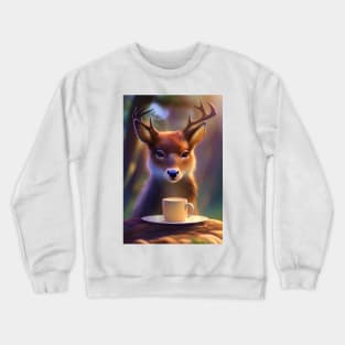 Deer with a mug cup of morning coffee Crewneck Sweatshirt